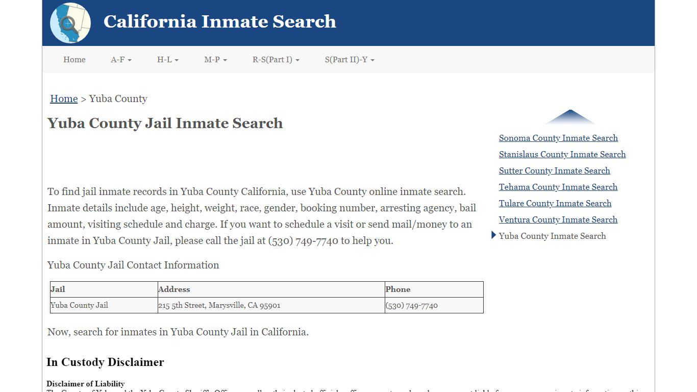 Yuba County Jail Inmate Search